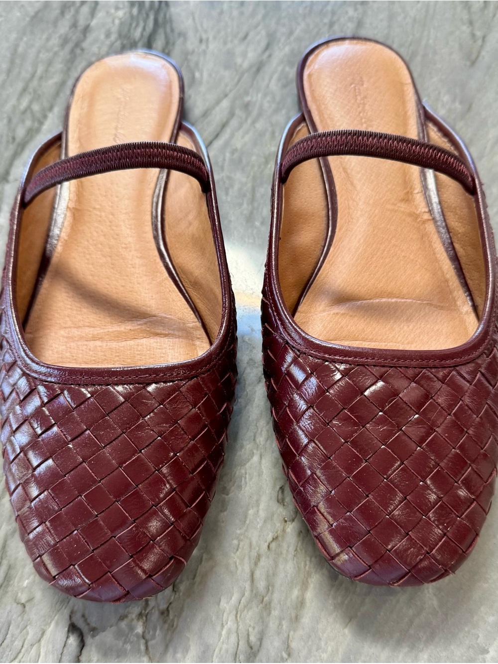 Madewell Woven Burgundy Leather Mules